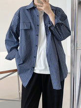 Retro Lapel Lattice Printed Long-Sleeved Casual Shirt